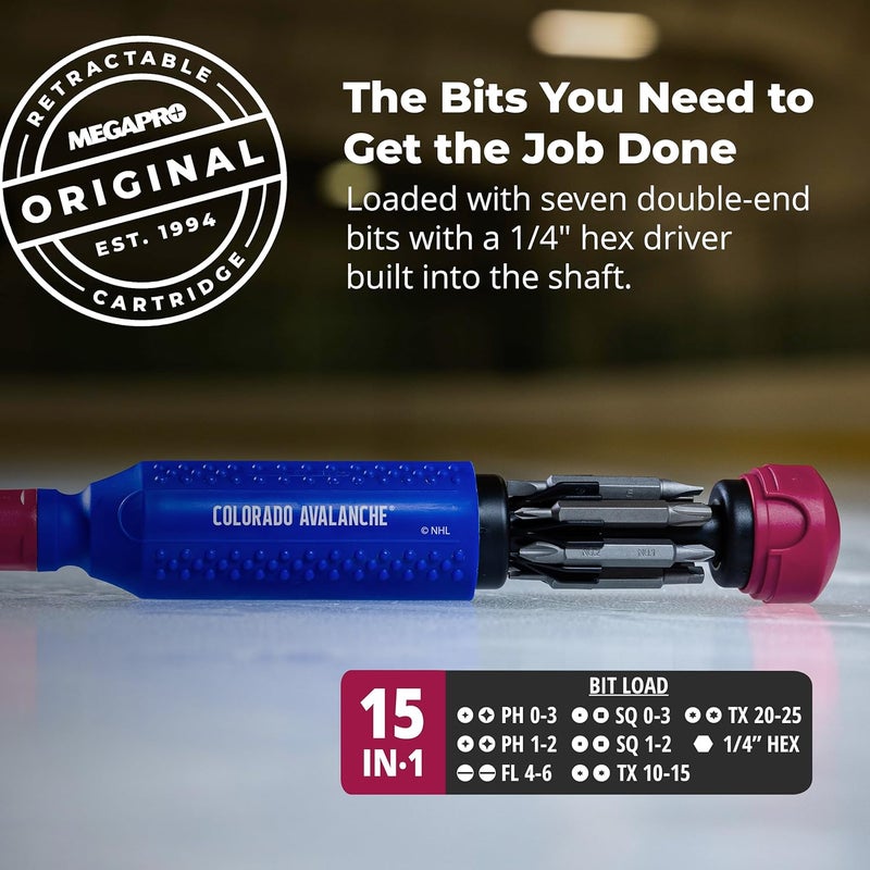 Megapro ® NHL® Team Edition Multi-bit Screwdriver | Officially Licensed NHL® Gear | Durable, Ergonomic, Pro-Grade Screwdriver (Colorado Avalanche®) - Image 3